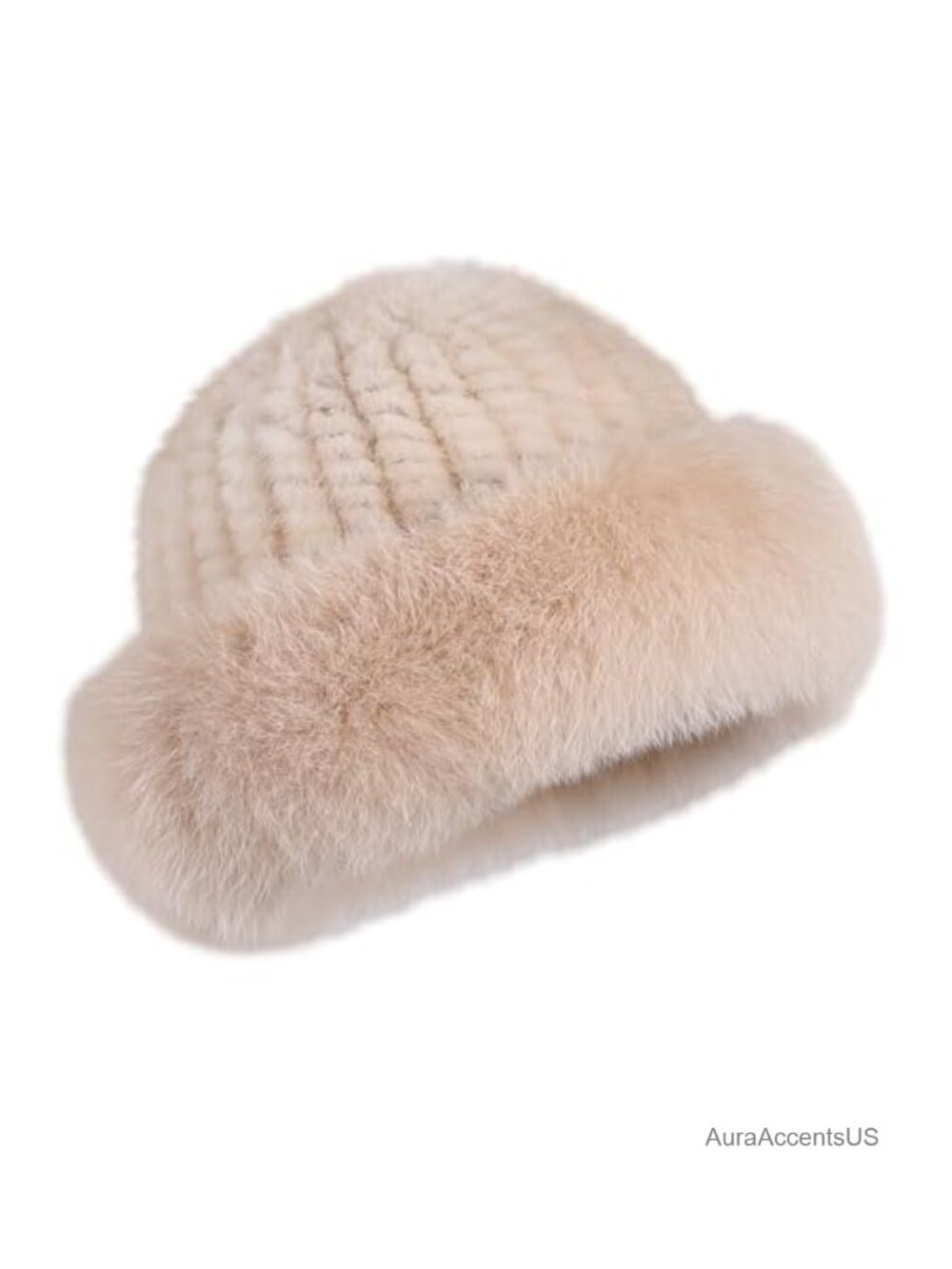 Real Mink Fur Bucket Hat with Fox Fur Trim Knitted Winter Hat